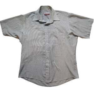 Manhattan Since 1857 Short Sleeve Button Up Shirt Blue Black Micro Check Men's